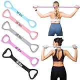 Soulchen 5 Pack Figure 8 Fitness Resistance Bands Elastic Bands(10 Lbs-25 Lbs-35 Lbs-40 Lbs-50 Lbs)for Arm, Back, Chest and Shoulder, Yoga, Pilates, Stretching, Workout Pulling Rope for Women and Men