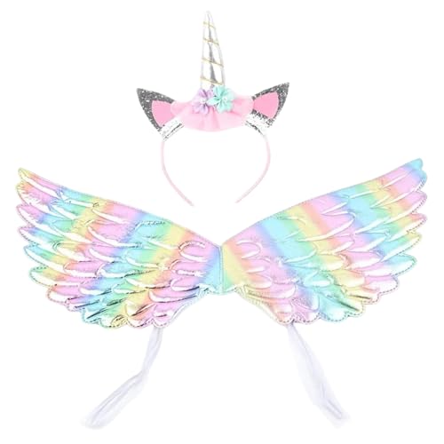 Damaiyyy Serre Tête Licorne et Ailes de Licorne,Ailes d'ange Serre-tête Licorne Ailes de Princesse Licorne pour Enfant Fille Halloween Carnaval Cosplay Party Fête