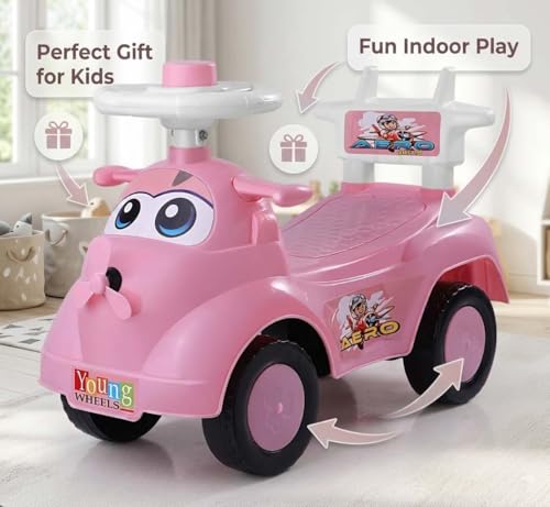 Image of Kids Ride On Pink Car for Toddlers with Steering Wheel & Backrest | Foot to Floor Baby Push Car | Indoor Outdoor | Strong Wheels & Comfortable Seat | Racing Design for Boys & Girls (1-3 Years)