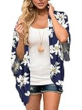 BB&KK Women's Floral Kimono Cover Ups Chiffon Summer Lightweight Cardigans Hawaiian Shirts Tropical Tops Plus Size Beach Maternity Navy Blue X-Large