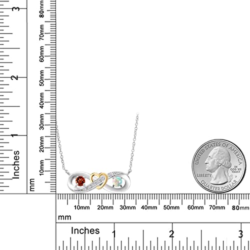 Gem Stone King 925 Silver and 10K Yellow Gold Red Garnet White Simulated Opal and Lab Grown Diamond 2-Tone Heart Interlocking Infinity Symbol Pendant Necklace For Women with 18 Inch Chain3