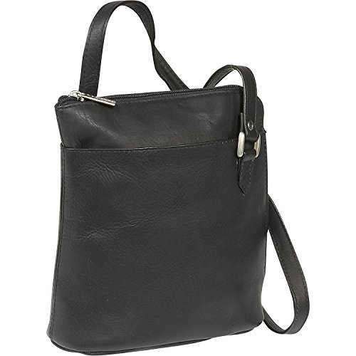 Le Donne Bolsa de ombro transversal de couro com zíper em L, Preto, P