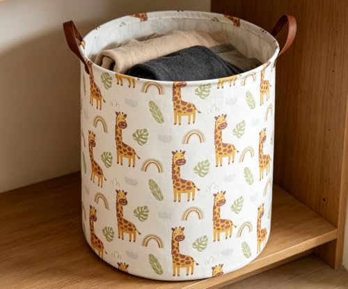 Image of ESSME Laundry Hamper,Giraffe Hamper Collapsible Canvas Waterproof Animal Storage Bin,Gift Baskets,(Giraffe)