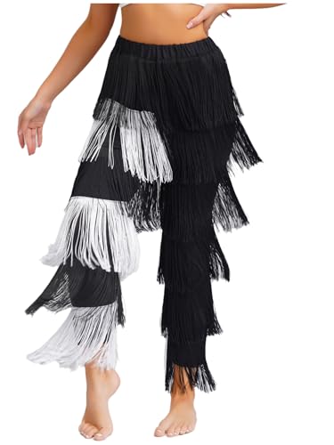 Pantalon danse latine taille haute évasé à franges contre les tissus rigides