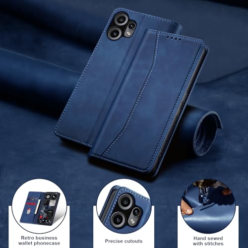 Image of Jasonyu Mobile Phone Case for Nothing CMF Phone 2 Pro Leather Flip Foldable Shockproof Magnetic Premium PU Leather Stand Function Card Slots Protective Flip Case Blue