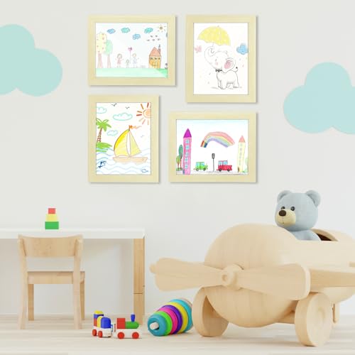 Image of [2-Pack] Kids Art Frames, 8.5x11 Front Opening Kids Artwork Frames Changeable, Apricot Cream Artwork Display Storage Frame for Wall, Holds 50 Pcs, for 3D Picture, Crafts, Children Drawing, Hanging