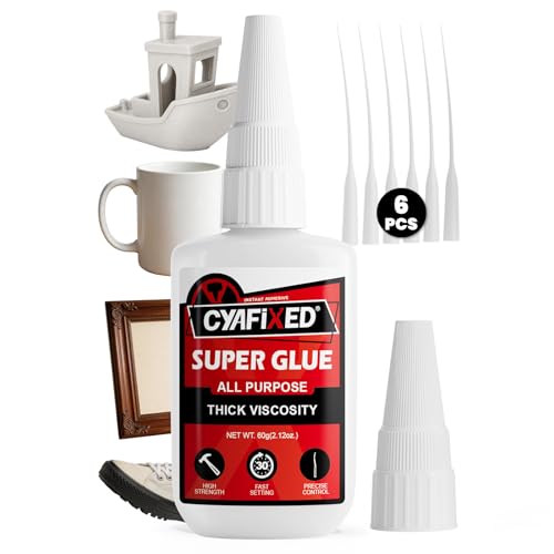 Image of Gap Fill Super Glue 60g Heavy Duty, Thick Cyanoacrylate (CA) Glue with Anti-Clog Caps & Precision Microtips for Woodworking, Crafts, 3D Prints, Strong Repair for Furniture Shoe Ceramic Glass Plastic