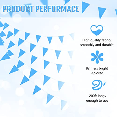 Image of Preboun 400 ft Solid Pennant Banner Flags 240 Pcs String Hanging DIY Triangle Bunting Bulk Garland for Grand Opening Carnival Birthday Party Decoration Outdoor(Blue)