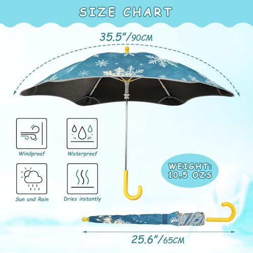 Paraguas para niños pequeños con tira reflectante gris y diseño antiviento de copos de nieve 3