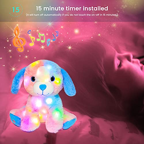 Hopearl Led Musical Stuffed Puppy Light Up Singing Plush Toy Adjustable Volume Lullaby Animated Soothe Birthday Festival For Kids Toddler Girls, Rainbow, 10.5'' #TOP5