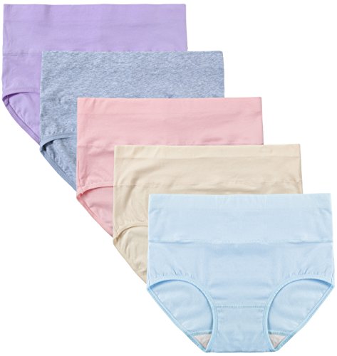 Image of Innersy Women's 5 Pack High Waist Tummy Control Solid Color Cotton Briefs Panties
