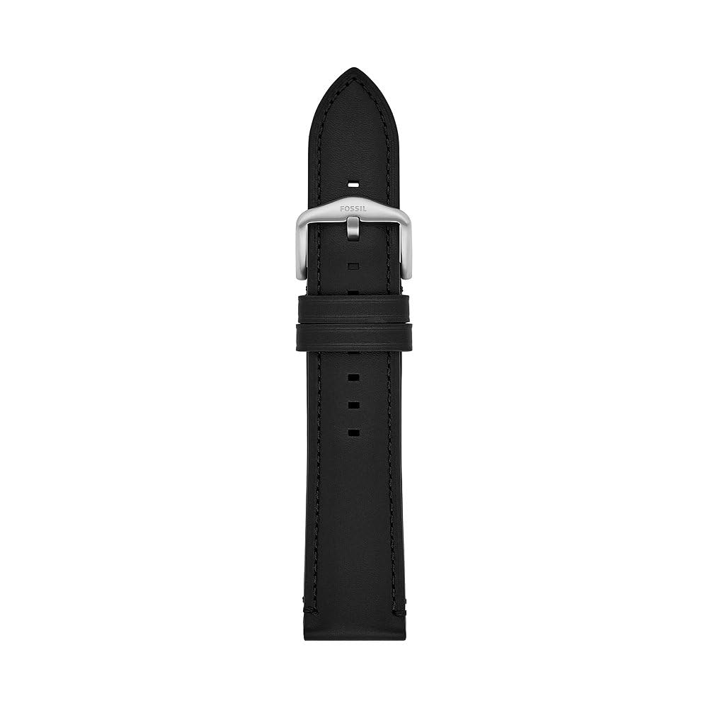 Fossil Litehide Men's Leather Bracelet, 22 mm, Black and Silver, 22 mm, Casual