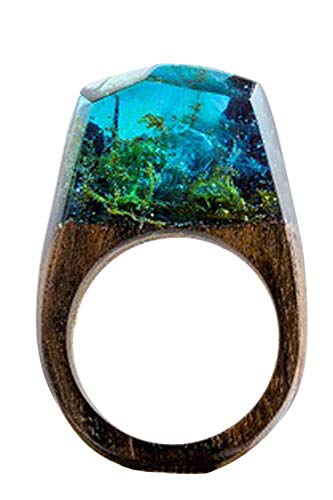 Zinmuwa Anillos De Madera Ecológico Paisaje Curación Hecha Mano Resina Bosque Verde US 7