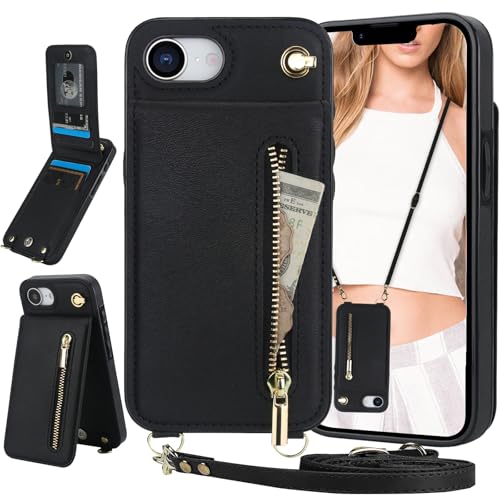 Étui portefeuille iPhone 16e avec porte-cartes et support magnétique noir