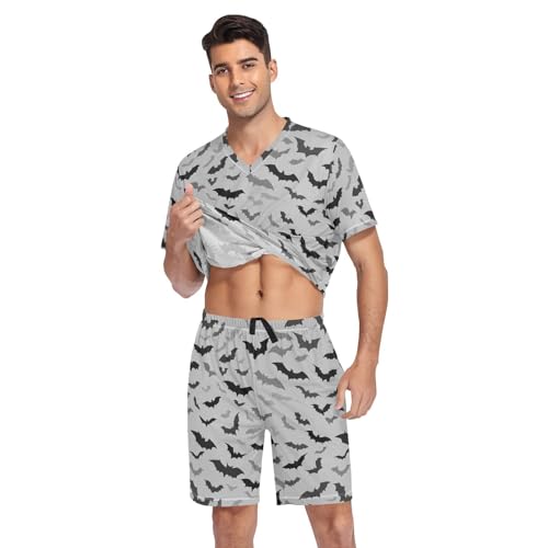 Bat Men’s Pajama Sets Short Sleeve Lounge Wear with Elastic Waistband and Drawstring3