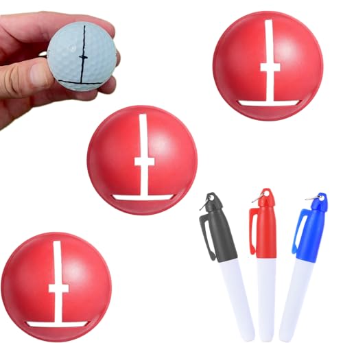 Impact Ball Liner Golf - 3 Lines Impact Ball Stencil for Improved Putting Accuracy Professional Golf Ball Marker Kit with 1 Quick-Dry Pens Usga Legal Training Aid Fits All Balls