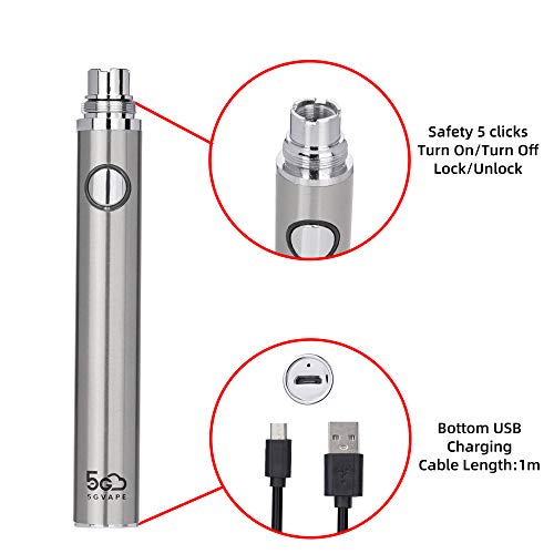 5GVAPE-EVOD-EGO-Electronic-Cigarette-BatteryUSB-Rechargeable-Long-Lasting-650mAh510-Thread-E-Shisha-Hookah-Vape-Battery-for-CE4-Tank-AtomizerSteel-ColorNo-E-Liquid