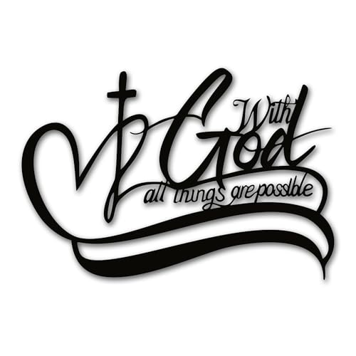 Rajukit With God All Things Are Possible Scripture Wall Art – Rustic Bible Verses Wall Decor for Home & Outdoor， Christian Religious Wall Art, Metal Décor Sign