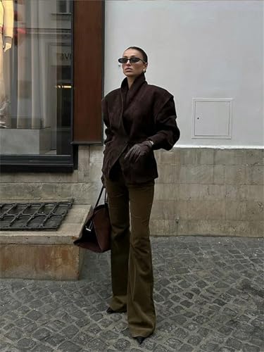 Women Solid Waist Cinching Blazer Shoulder Pads Lapel Single Breasted Long Sleeves Jackets Casual Street Outerwear3