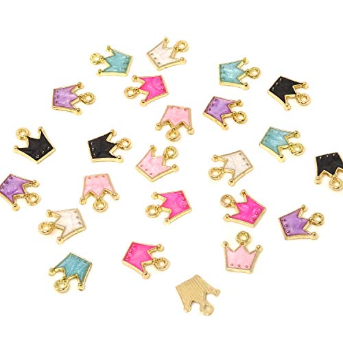 Honbay 24PCS Mini Enamel Alloy Crown Charms Pendants for Jewelry Making or DIY Crafts 11x12mm