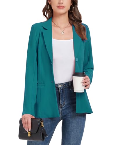 MINTLIMIT Women's Blazer Suit Long Sleeve Jackets Button Lapel Open Front Cardigans Work Office Blazer Jacket with Pockets Turquoise