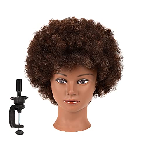 Afro Hair Manikin Head 100% Human Hair Mannequin Head Training Head Manikin Cosmetology Doll Head kinky Curly Mannequin Head Doll Heads for Cosmetology Training Head (new-SY)