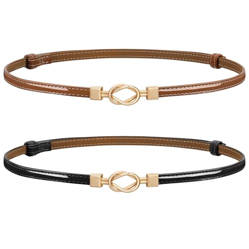 Image of JASGOOD Leather Skinny Belts for Women Plus Size Ladies Thin Waist Belts Adjustable for Jeans Pants Dresses with Gold Buckle