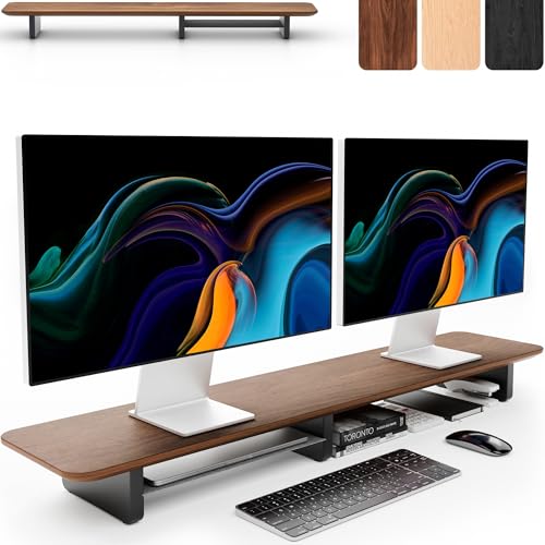 KIVY Dual Monitor Riser with Integrated Metal Shelf -...