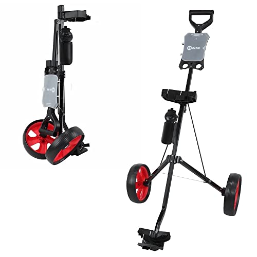 Ram Golf Carrello/Trolley 2 Ruote Pieghevole da Tirare in Acciaio con Borraccia, Porta SEGNAPUNTI E Ruote Removibili