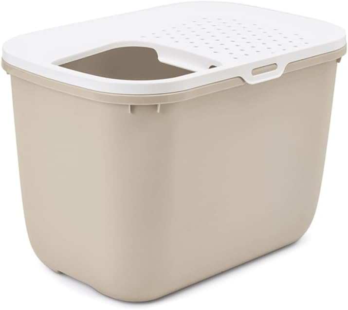 cat litter tray Hop In - beige - top entry - anti-tracking - contemporary design - 58.5x39x39.5 cm
