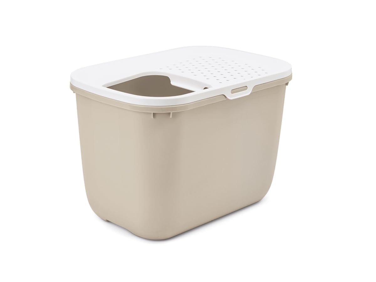 cat litter tray Hop In - beige - top entry - anti-tracking - contemporary design - 58.5x39x39.5 cm