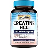 Vitalibre Creatine HCl Capsule, 750mg High Absorption Creatine Hydrochloride, Endurance, Strength, Fast Absorbing, No Load, No Bloat, Monohydrate Micronized Alternative, Once Daily, 120 Capsules