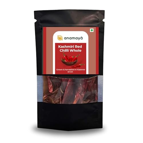 Image of Kashmiri Red Chilli Whole 40 gms - Sabut Kashmiri Lal Mirch, Sun-Dried, Mild Heat & Rich Aroma - Authentic Indian Spice