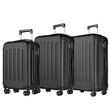yonsly Koffer Suitcase Set, Trolley Reisekoffer, Rollkoffer Handgepäck, Kofferset, Gepäckset mit 4 Rollen 360°, Hartschalenreisekoffer, Zahlenschloss, Weicher Gummigriff (3er Set, M,L&XL, Schwarz)