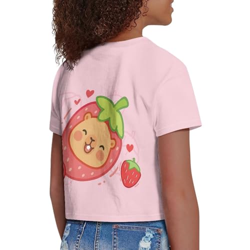 Image of Girls Crop Tees Crew Neck Casual Short Sleeve T Shirts Kids Loose Soft Comfortable Tees Blouses Shirt for Little Girl