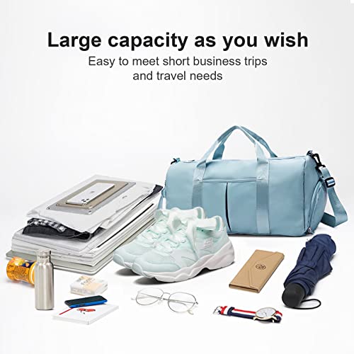 Zgwj Sports Gym Bag With Wet Pocket & Shoes Compartment, Waterproof Shoulder Weekender Bag For Women And Men Swim Sports Travel Gym Bag Lightweight And Easy Carry On Light Blue #TOP3
