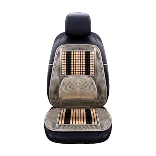 Blueshyhall Auto Sitzbezug Massage, Sitzauflage Auto Holzperlen mit Lendenstütze, Coole Atmungsaktive Autositzbezüge Sommer Sitzauflage Auto Vordersitze (Beige)