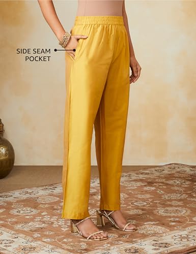 Image of Amazon Brand - Myx Women's Embroidered Kurta Pant Set with Mesh Dupatta (Available in Plus Sizes)