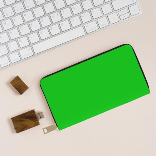 Leather Thin Slim Wallets for Women Men - Fashion Green Print Card Wallet Holder with Zipper4