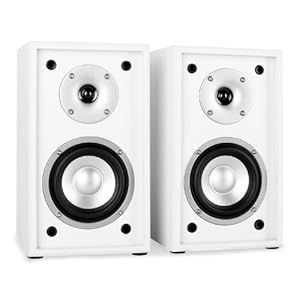 Auna Linie-300-SF-WH/BK Pair of Passive Shelf Speakers (2 Way Bass Reflex 70 W RMS, 13 cm Subwoofer, Gold-Plated Contacts), White