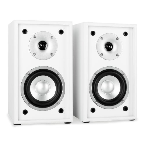 Auna Linie-300-SF-WH/BK Pair of Passive Shelf Speakers (2 Way Bass Reflex 70 W RMS, 13 cm Subwoofer, Gold-Plated Contacts), White