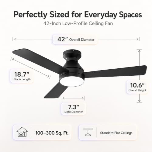 RDHFATL Ceiling Fan with Light 42 Inch Flush Mount Remote 3CCT 6 Speed - image 2