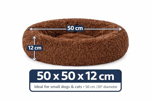 Image of ZEXSAZONE Plush Donut Dog Bed for Dogs & Cats | Soft Calming Anti-Anxiety Pet Bed | Warm Cozy Winter Dog Bed for Puppies | Washable Round Bed (Brown Small)