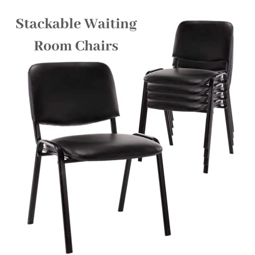 Waiting Room Chairs Stackable Conference Room Chairs No Wheels Office Guest Chair No Arms Reception Chairs For School Breakroom Banquet Church Lobby (Leather-Cushion,Black,5Pcs) #TOP3