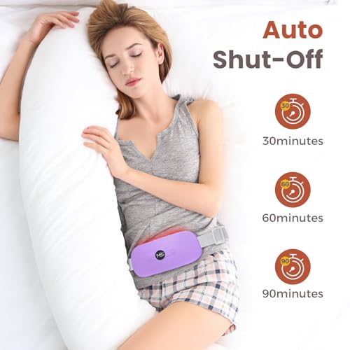 Image of NOWWISH Heating Pad for Period Cramps, Portable Electric Cordless Menstrual Heating Pad Rechargeable with 6 Heat Levels and 6 Massage Modes, Gifts for Women, Dorm Room Essentials for Girls, Purple