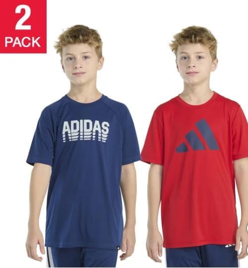 Adidas Boy's 2 Pack Performance Short Sleeve Tees (US, Alpha, Large, Regular, Navy and Red)