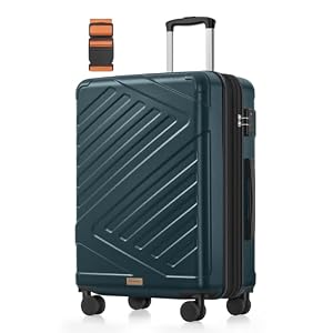 SONGMICS koffer, reiskoffer, harde koffer met TSA-slot, kofferriem, ABS trolley, 4 dubbele wielen, uitbreidbaar, L, 65 cm, donkerturquoise RLP002C101
