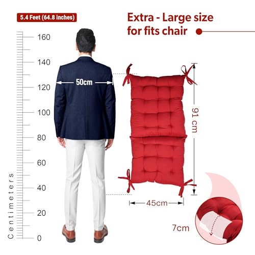Image of Kuber Industries 18x36 Inch Microfiber Comfy Long Rocking Chair Pad /Floor Cushion with Ties | Comfortable Sitting Large Pillows Seating for Adults | Maroon