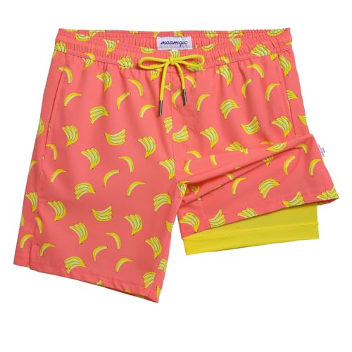 maamgic Mens Swim Trunks with Compression Liner 7 Inch Inseam