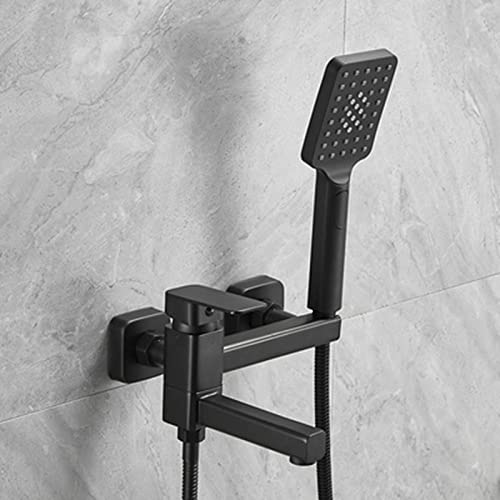 Mitigeur de bain-douche mural noir à levier unique avec pommeau et tuyau